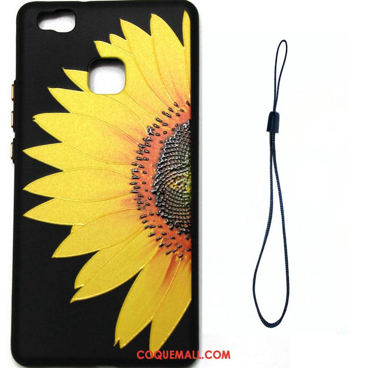 Étui Huawei P9 Lite Gaufrage Jaune Fleur, Coque Huawei P9 Lite Peinture Jeunesse