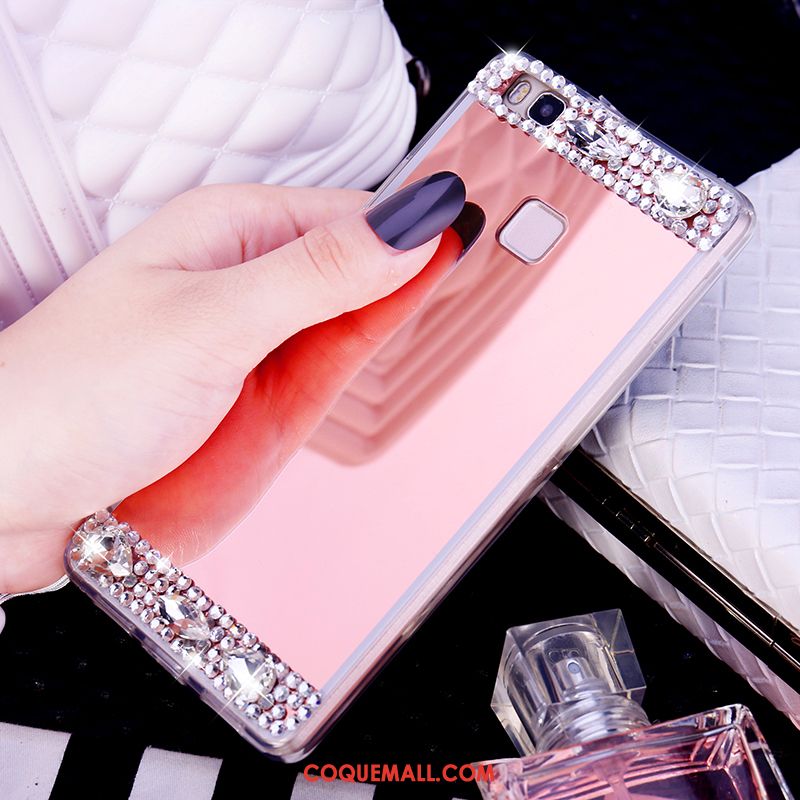 Étui Huawei P9 Lite Strass Miroir Or Rose, Coque Huawei P9 Lite Fluide Doux Téléphone Portable