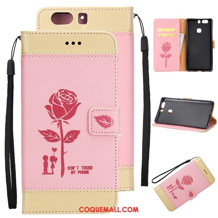 Étui Huawei P9 Plus Carte Protection Étui En Cuir, Coque Huawei P9 Plus Incassable Rose