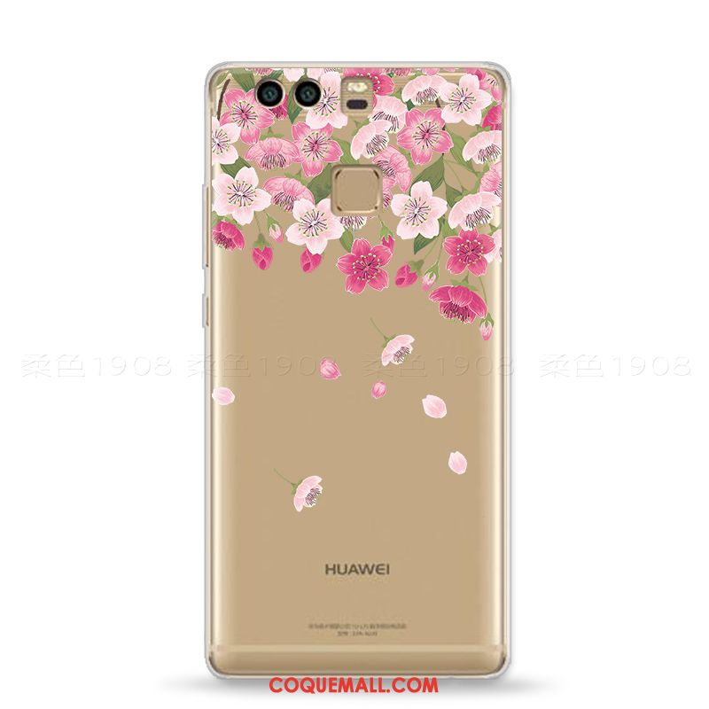 Étui Huawei P9 Rose Gaufrage Frais, Coque Huawei P9 Sakura Téléphone Portable