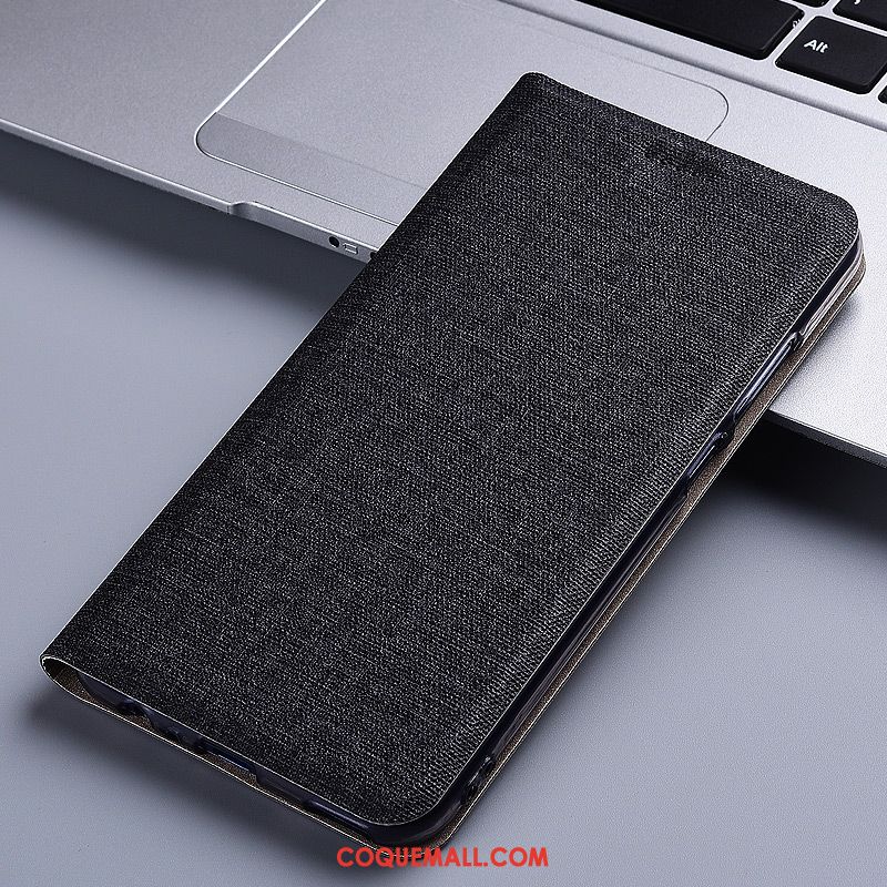 Étui Huawei Y5 2019 Noir En Cuir Lin, Coque Huawei Y5 2019 Téléphone Portable