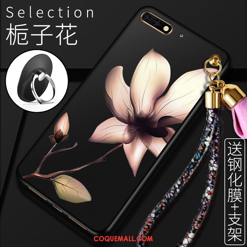 Étui Huawei Y6 2018 Fleurs Téléphone Portable Protection, Coque Huawei Y6 2018 Support Noir