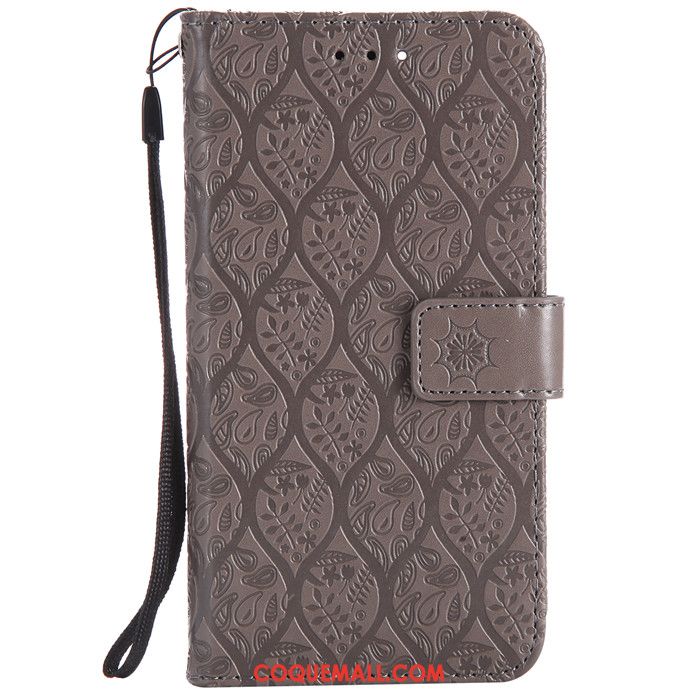 Étui Huawei Y6 2018 Gaufrage Étui En Cuir Téléphone Portable, Coque Huawei Y6 2018 Gris Incassable