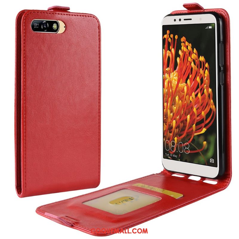 Étui Huawei Y6 2018 Protection Étui En Cuir Téléphone Portable, Coque Huawei Y6 2018 Rouge