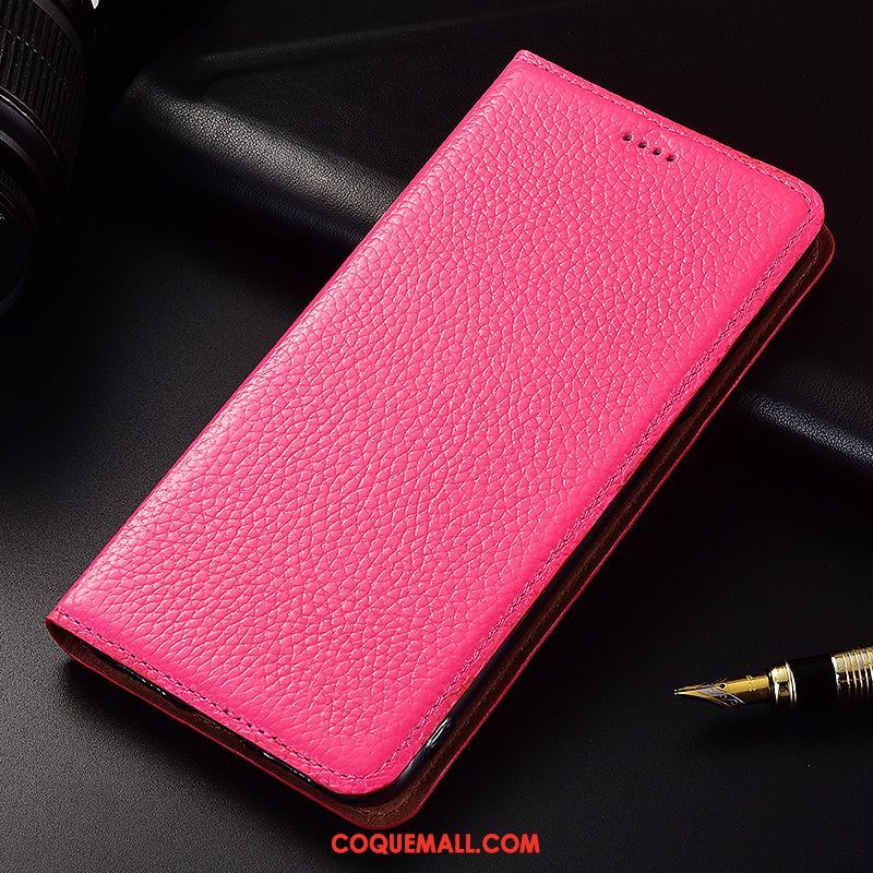 Étui Huawei Y6 2018 Étui En Cuir Protection Cuir Véritable, Coque Huawei Y6 2018 Incassable Litchi