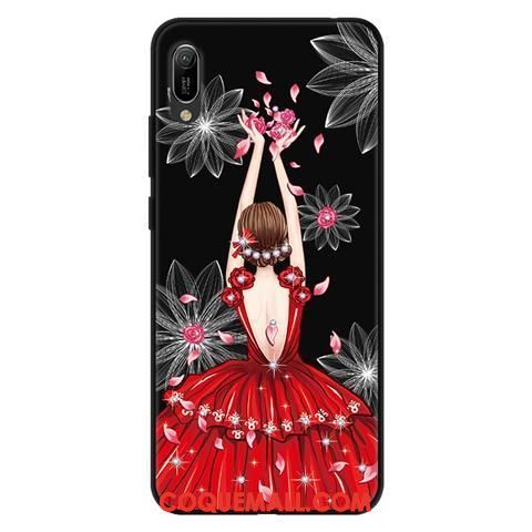 Étui Huawei Y6 2019 Téléphone Portable Dessin Animé Protection, Coque Huawei Y6 2019 Délavé En Daim Noir