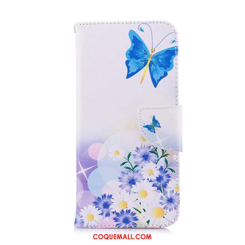 Étui Huawei Y6s Blanc Dessin Animé Papillon, Coque Huawei Y6s En Cuir Protection