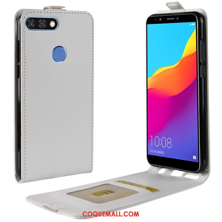 Étui Huawei Y7 2018 Blanc Étui En Cuir Téléphone Portable, Coque Huawei Y7 2018