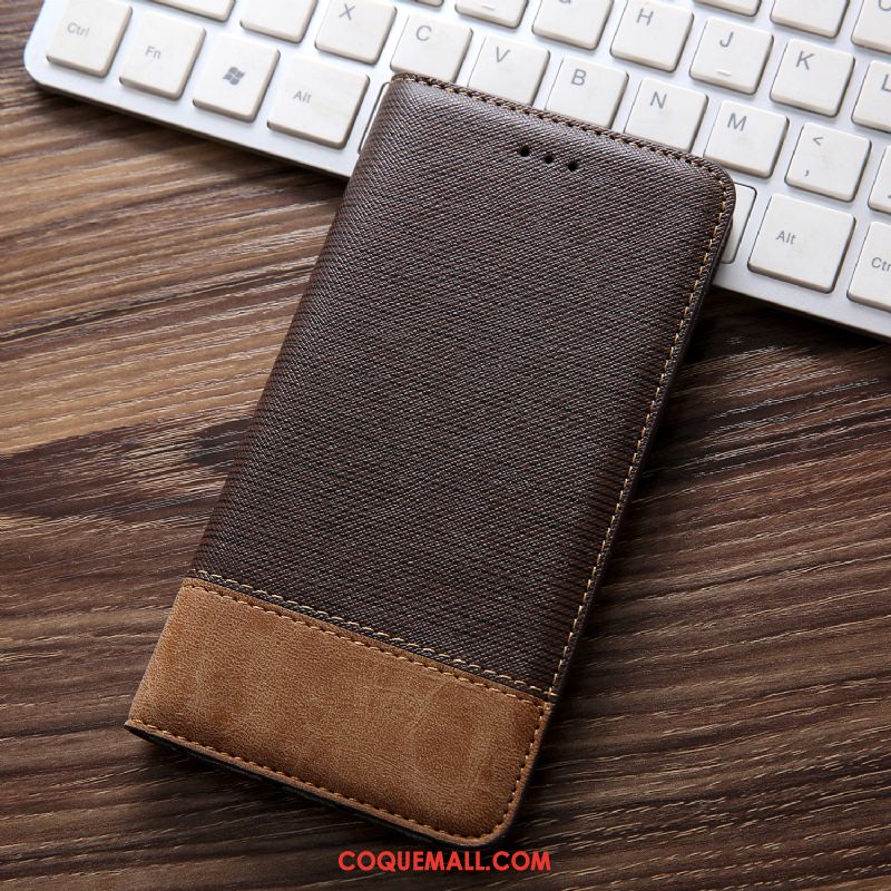 Étui Huawei Y7 2018 Business Cuir Véritable Étui En Cuir, Coque Huawei Y7 2018 Téléphone Portable Incassable Braun