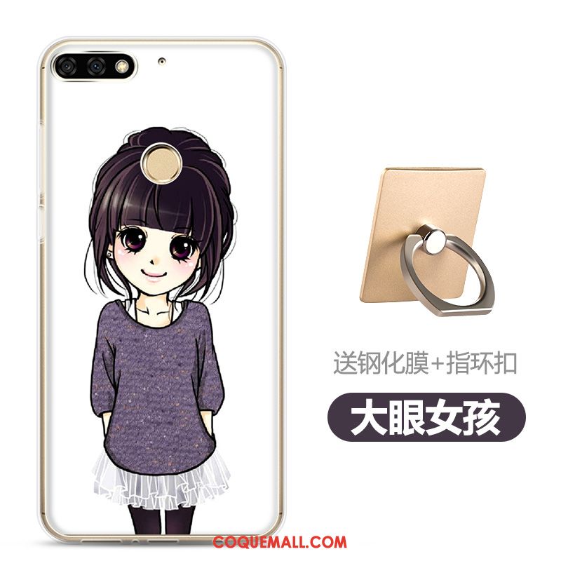 Étui Huawei Y7 2018 Dessin Animé Blanc Fluide Doux, Coque Huawei Y7 2018 Transparent Membrane