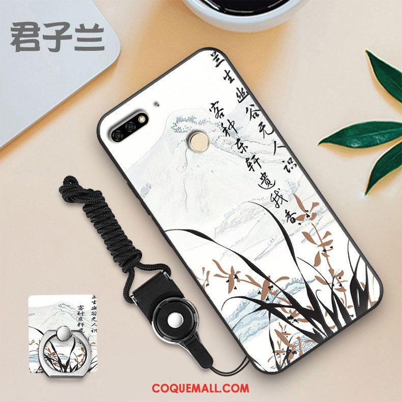 Étui Huawei Y7 2018 Noir Blanc Membrane, Coque Huawei Y7 2018 Téléphone Portable Tempérer