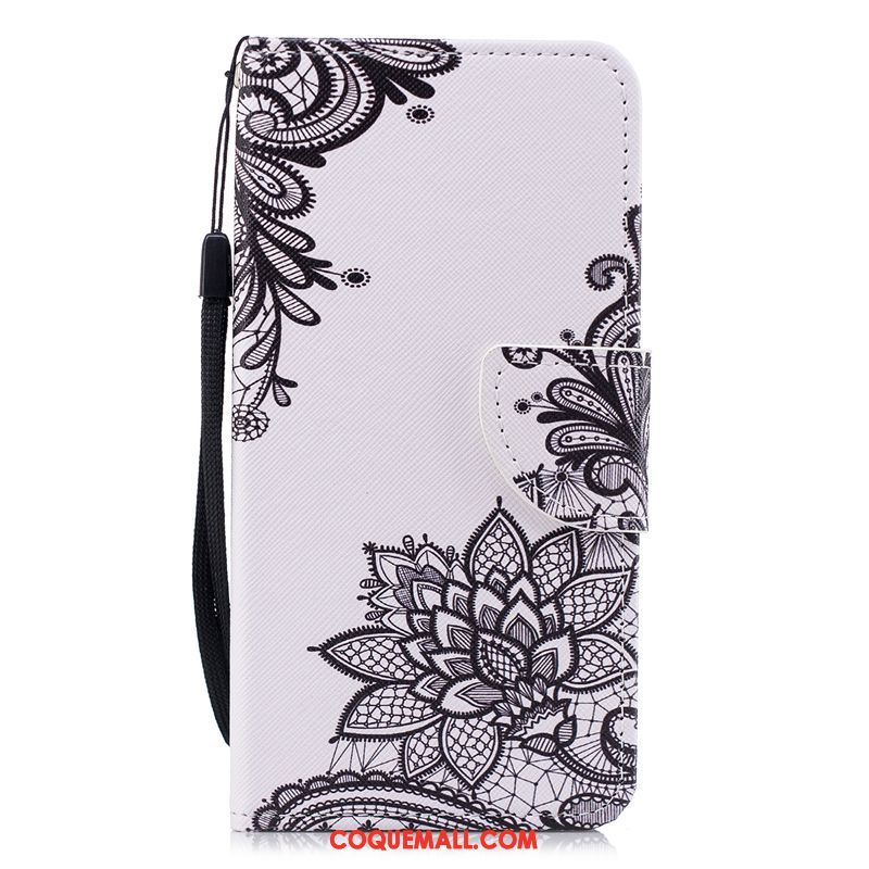 Étui Lg Q6 Incassable Cuir Dentelle, Coque Lg Q6 Fleur Noir