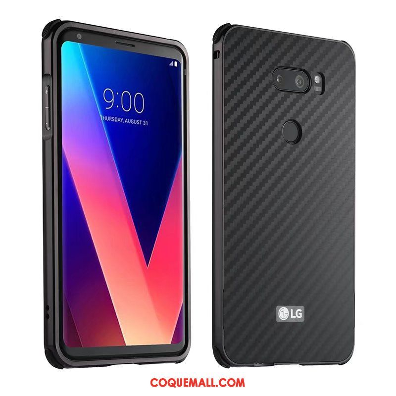 Étui Lg V30 Délavé En Daim Noir Incassable, Coque Lg V30 Métal Téléphone Portable