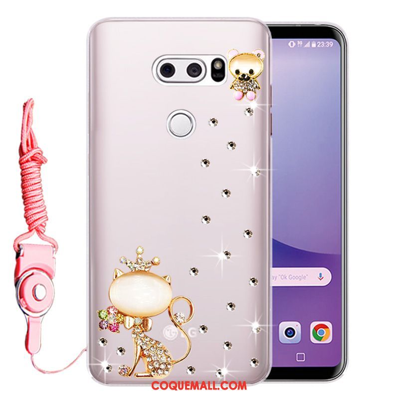 Étui Lg V30 Incassable Fluide Doux Strass, Coque Lg V30 Téléphone Portable Or