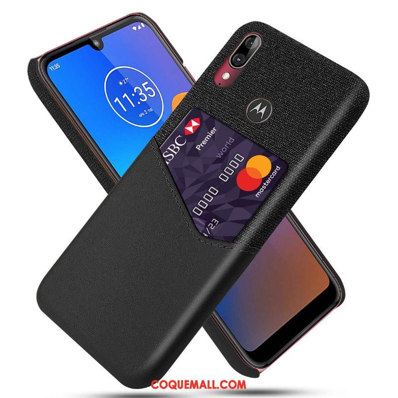 Étui Moto E6 Plus Cuir Tissu Délavé En Daim, Coque Moto E6 Plus Modèle Fleurie Téléphone Portable