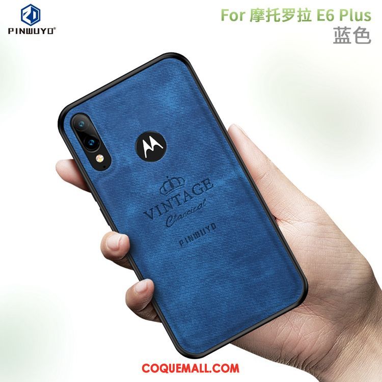 Étui Moto E6 Plus Téléphone Portable Bleu Luxe, Coque Moto E6 Plus Toile Modèle Fleurie