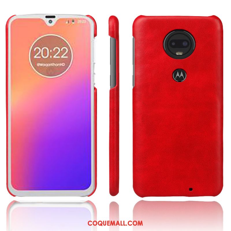 Étui Moto G7 Plus Protection Couvercle Arrière Cuir Véritable, Coque Moto G7 Plus Qualité Rouge