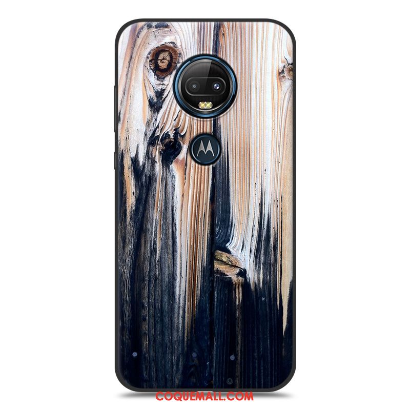 Étui Moto G7 Silicone Grain De Bois Simple, Coque Moto G7 Téléphone Portable Fluide Doux