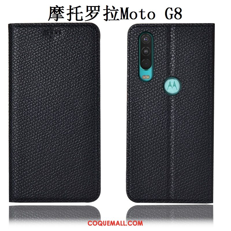 Étui Moto G8 Modèle Fleurie Téléphone Portable Noir, Coque Moto G8 Incassable Mesh