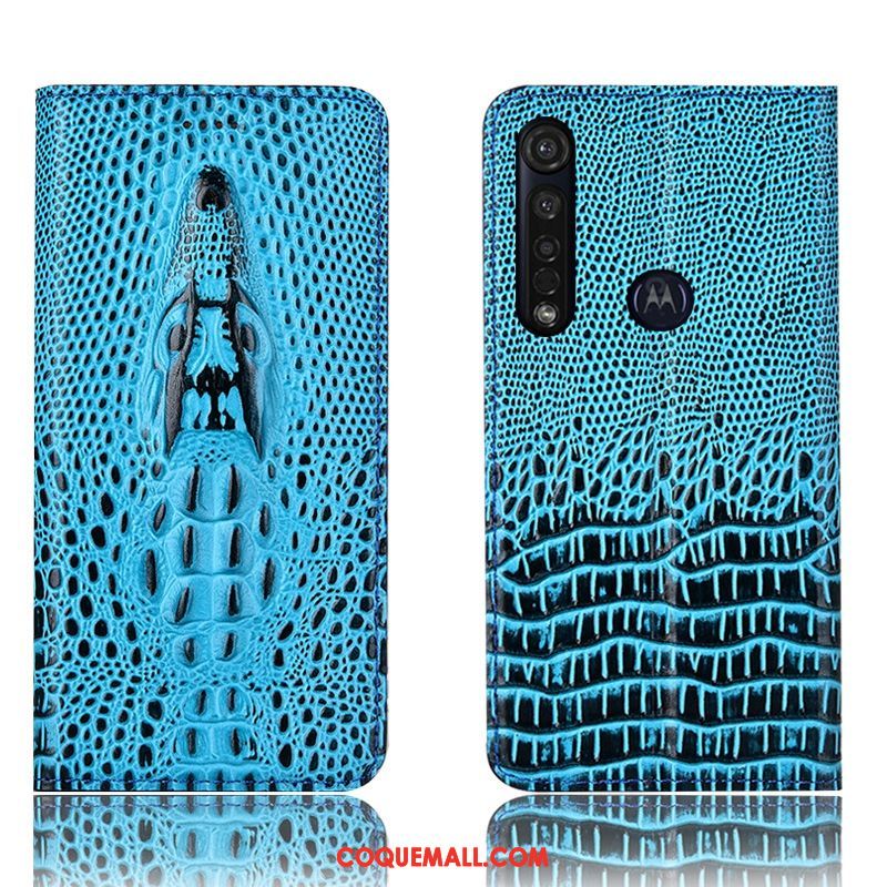 Étui Moto G8 Plus Protection Bleu Incassable, Coque Moto G8 Plus Tout Compris Crocodile