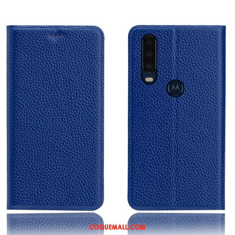 Étui Motorola One Action Cuir Véritable Modèle Fleurie Litchi, Coque Motorola One Action Incassable Protection