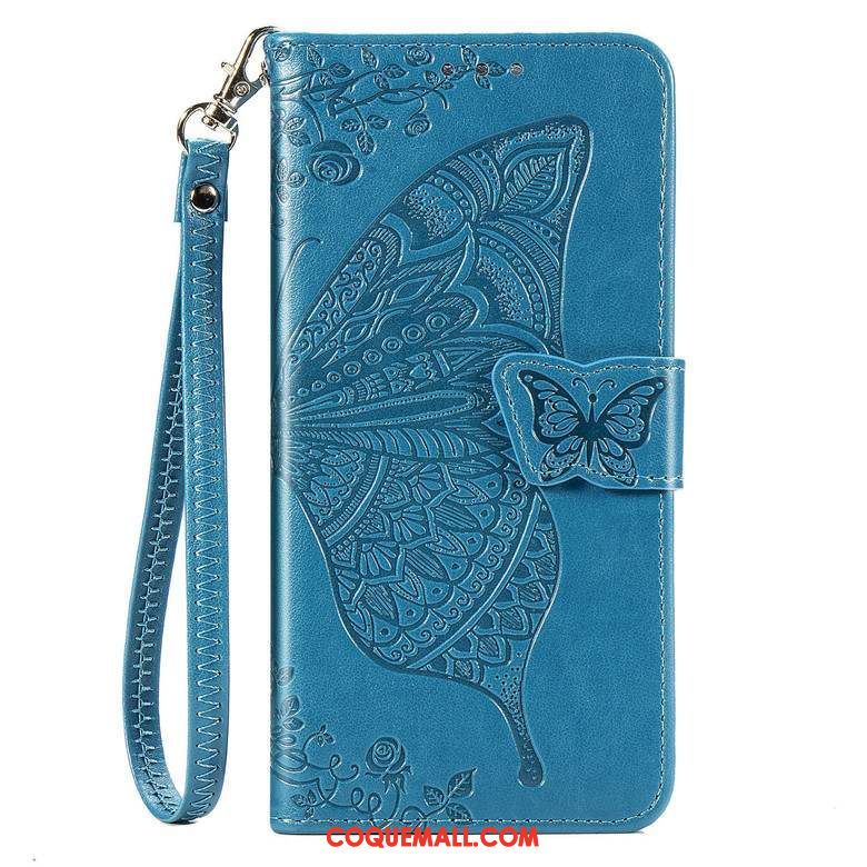 Étui Motorola One Action Incassable En Cuir Bleu, Coque Motorola One Action Téléphone Portable Protection