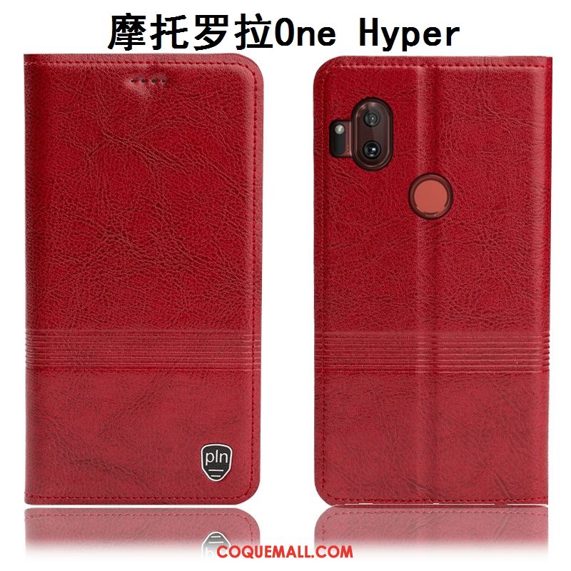 Étui Motorola One Hyper Cuir Véritable Protection Téléphone Portable, Coque Motorola One Hyper Rouge Incassable