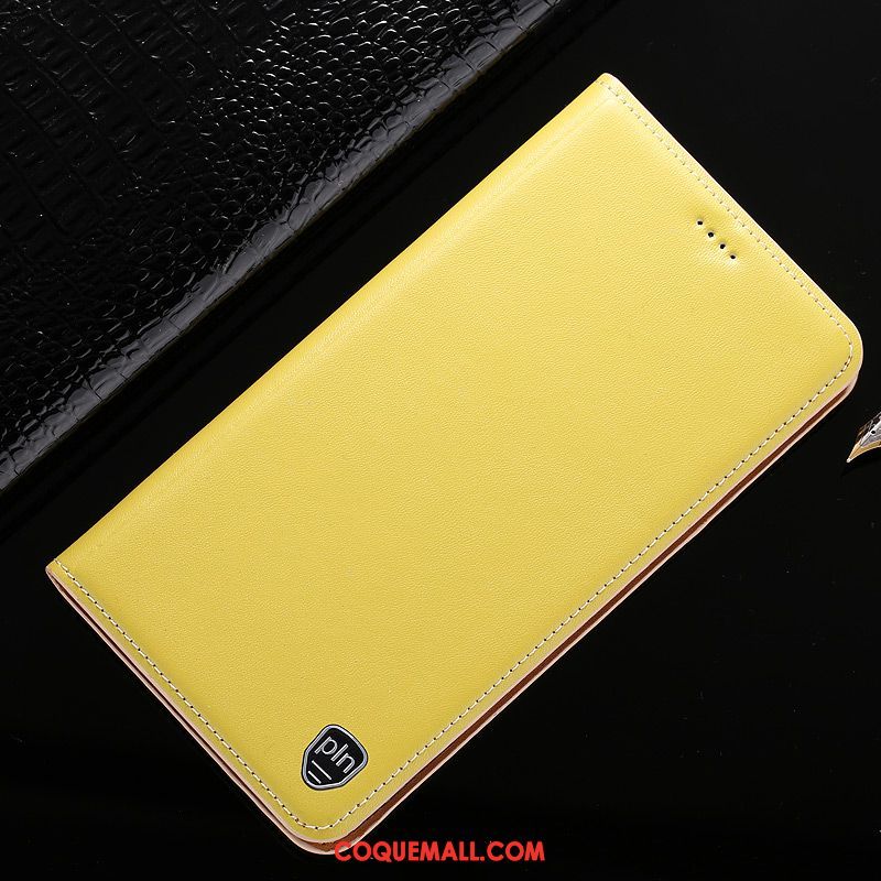 Étui Nokia 3.1 Plus Cuir Véritable Téléphone Portable Jaune, Coque Nokia 3.1 Plus Tout Compris Protection