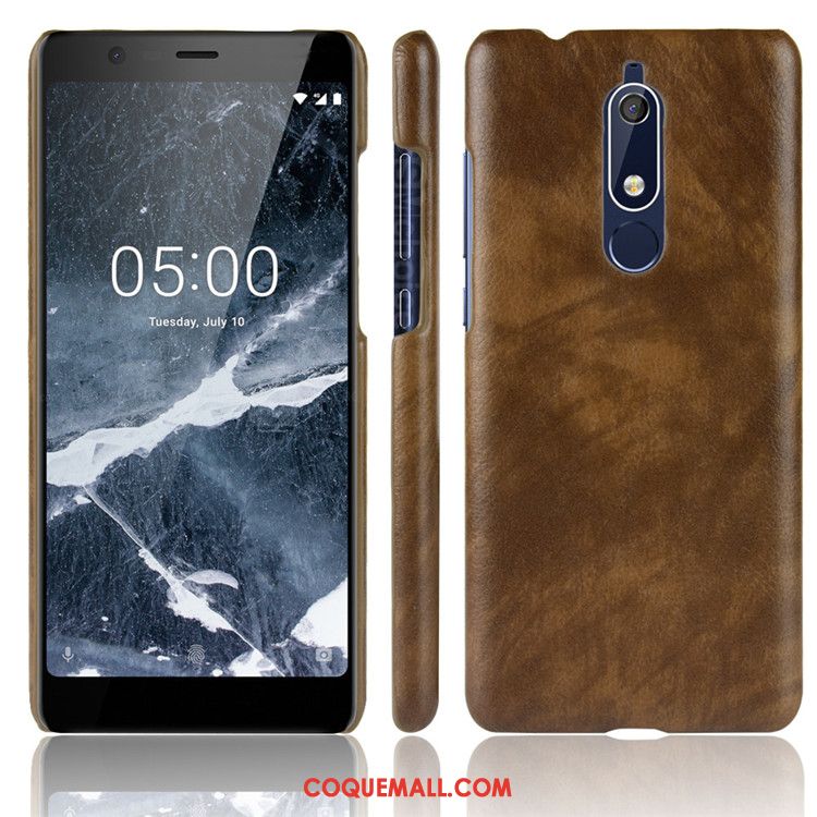 Étui Nokia 5.1 Modèle Fleurie Litchi Protection, Coque Nokia 5.1 Difficile Téléphone Portable Braun