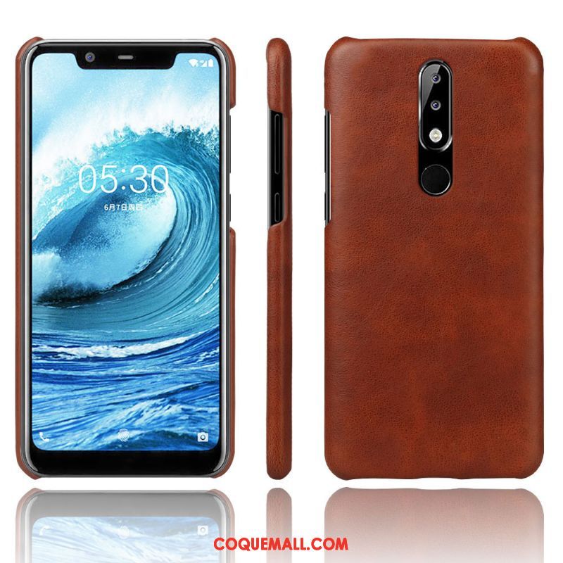 Étui Nokia 5.1 Plus Incassable En Cuir Qualité, Coque Nokia 5.1 Plus Tendance Foncé Braun