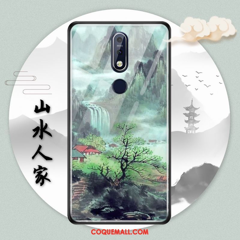 Étui Nokia 5.1 Plus Paysage Vintage Téléphone Portable, Coque Nokia 5.1 Plus Style Chinois Verre