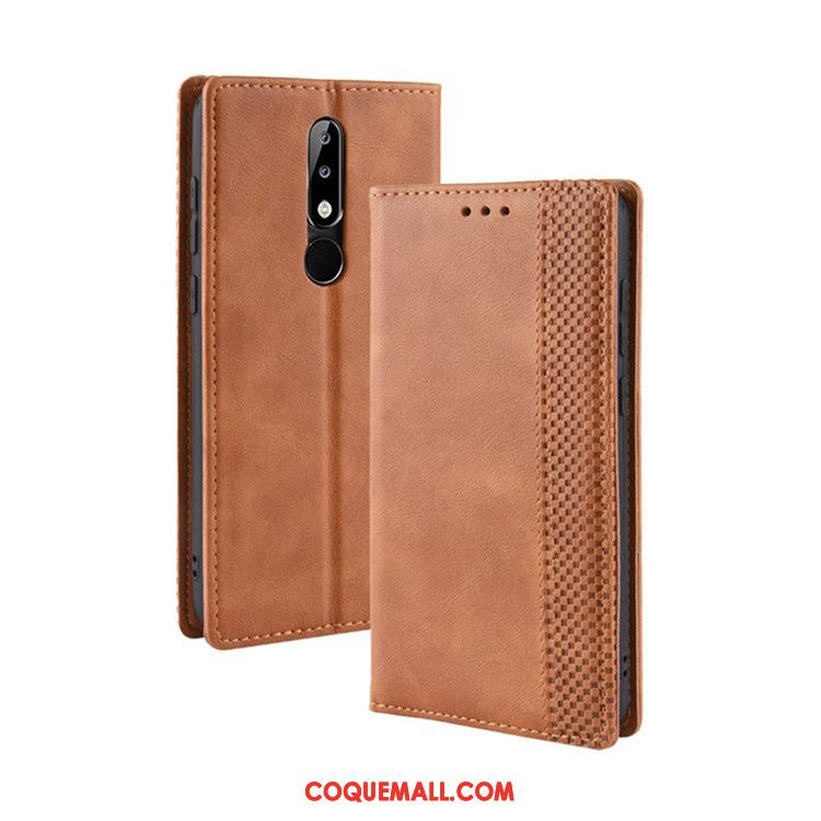 Étui Nokia 5.1 Plus Portefeuille En Cuir Téléphone Portable, Coque Nokia 5.1 Plus Magnétisme Protection Braun