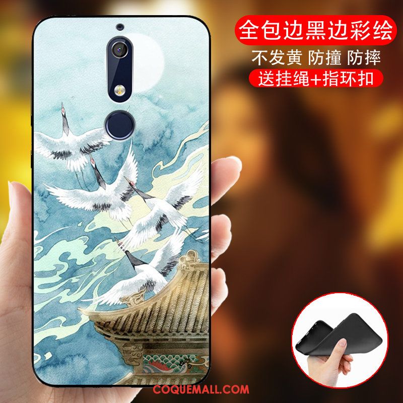 Étui Nokia 5.1 Tout Compris Dessin Animé Noir, Coque Nokia 5.1 Bleu Créatif