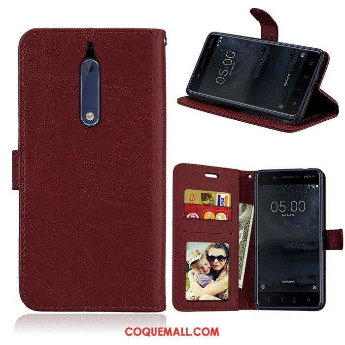 Étui Nokia 5 Étui En Cuir Protection Silicone, Coque Nokia 5 Marron Fluide Doux