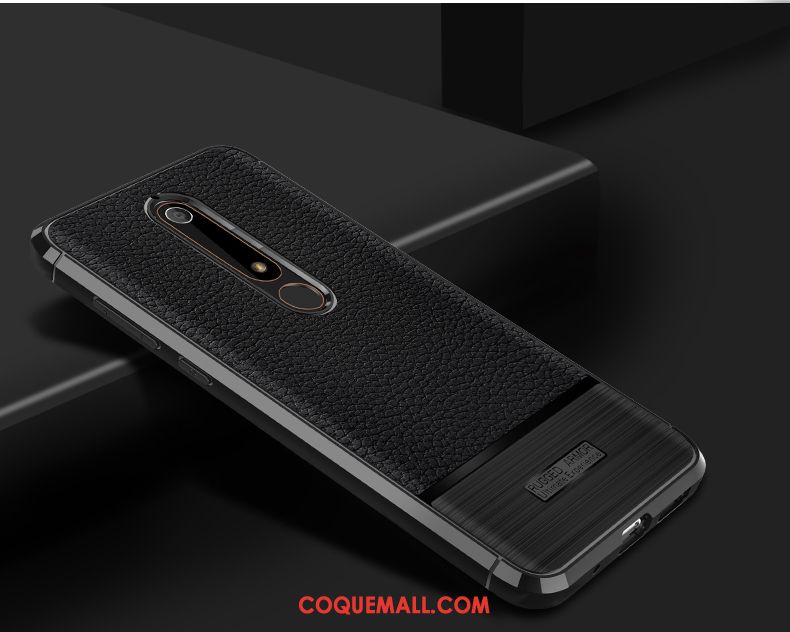 Étui Nokia 6.1 Cuir Litchi Protection, Coque Nokia 6.1 Soie Incassable