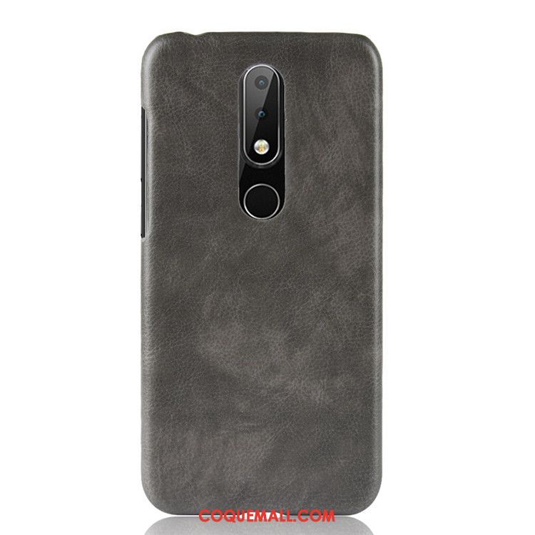 Étui Nokia 6.1 Cuir Téléphone Portable Difficile, Coque Nokia 6.1 Litchi Gris