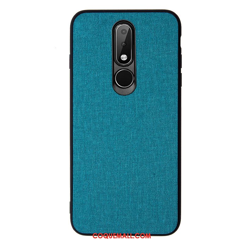 Étui Nokia 6.1 Délavé En Daim Cuir Téléphone Portable, Coque Nokia 6.1 Bleu Marin Tissu