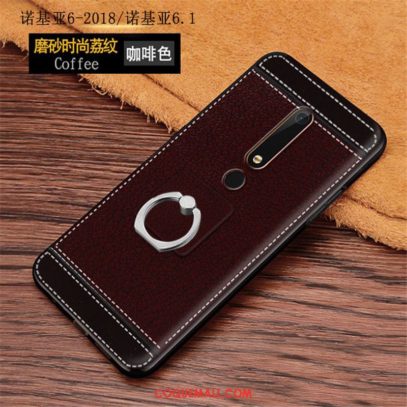 Étui Nokia 6.1 Modèle Fleurie Litchi Anneau, Coque Nokia 6.1 Simple Incassable Braun