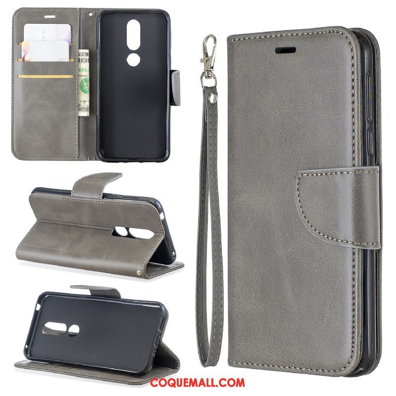 Étui Nokia 6.1 Support Protection En Cuir, Coque Nokia 6.1 Gris Portefeuille