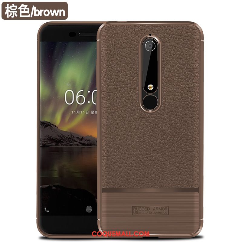 Étui Nokia 6.1 Téléphone Portable Fibre Modèle Fleurie, Coque Nokia 6.1 Incassable Braun