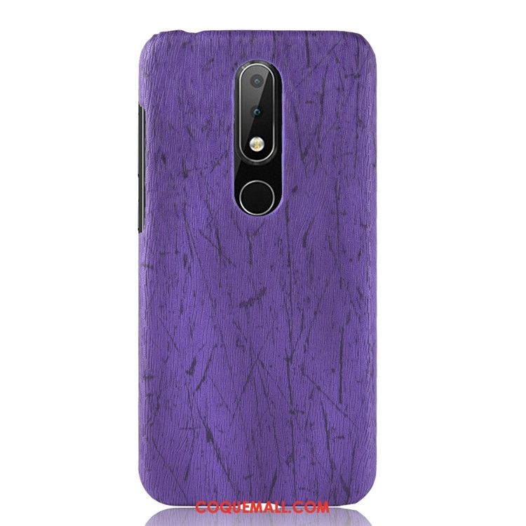 Étui Nokia 6.1 Téléphone Portable Grain De Bois Violet, Coque Nokia 6.1 Protection Difficile