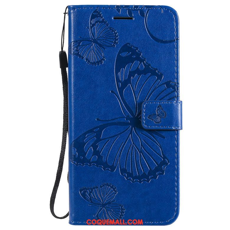 Étui Nokia 6.2 Protection Clamshell Bleu, Coque Nokia 6.2 En Cuir Fleurs De Papillons