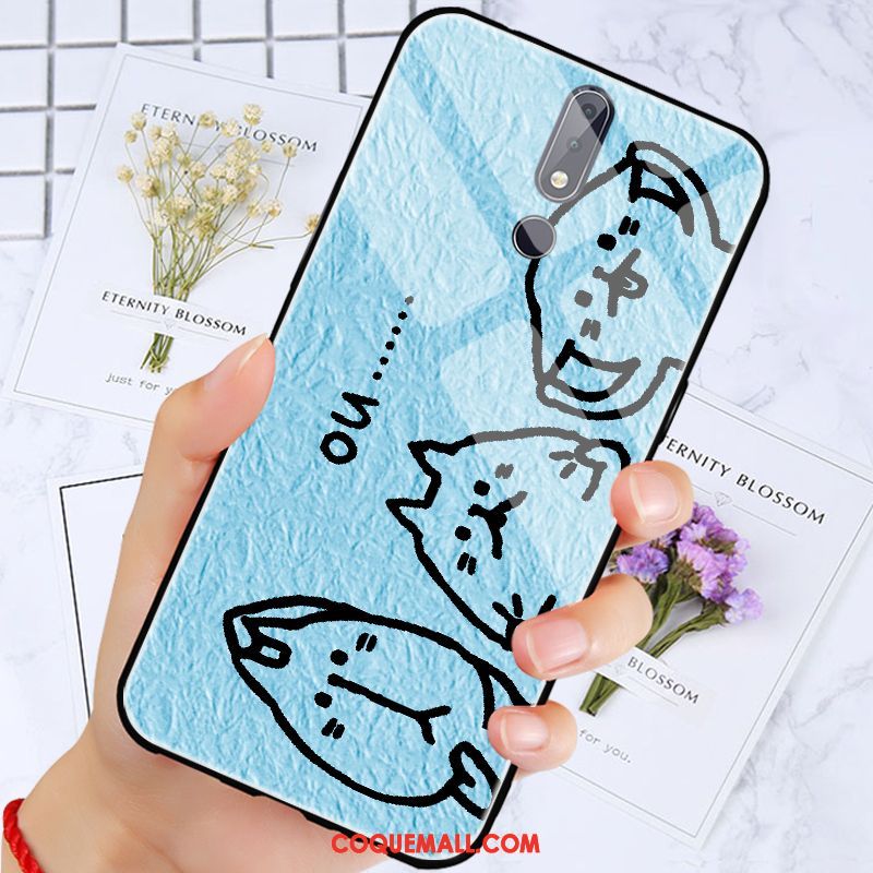 Étui Nokia 7.1 Dessin Animé Lumineuses Verre, Coque Nokia 7.1 Amoureux Bleu