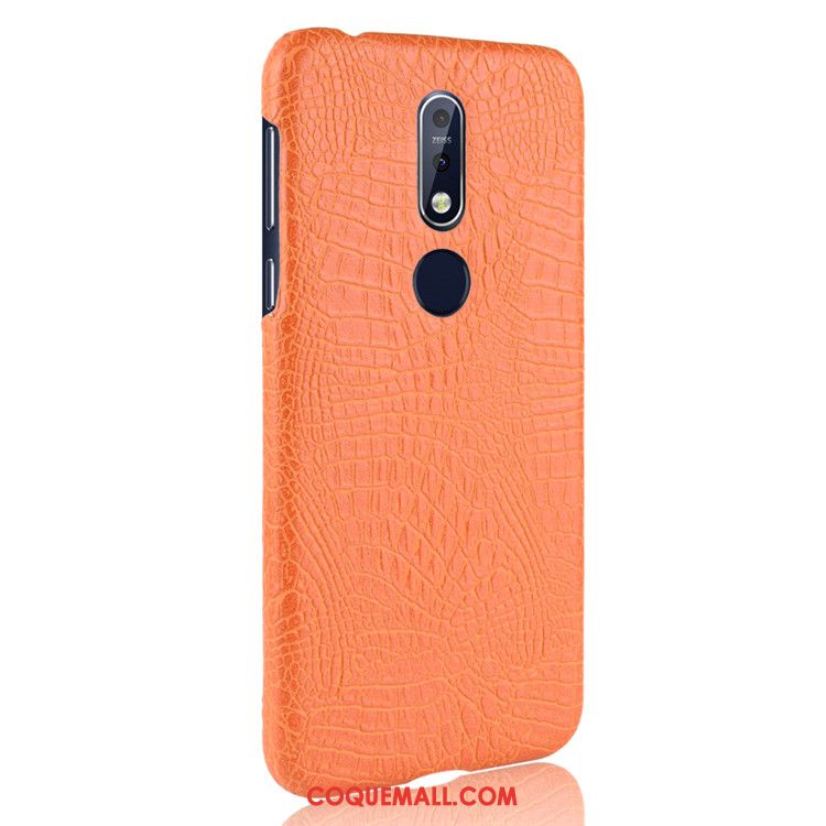 Étui Nokia 7.1 Incassable Difficile Qualité, Coque Nokia 7.1 Crocodile Modèle Cuir Orange