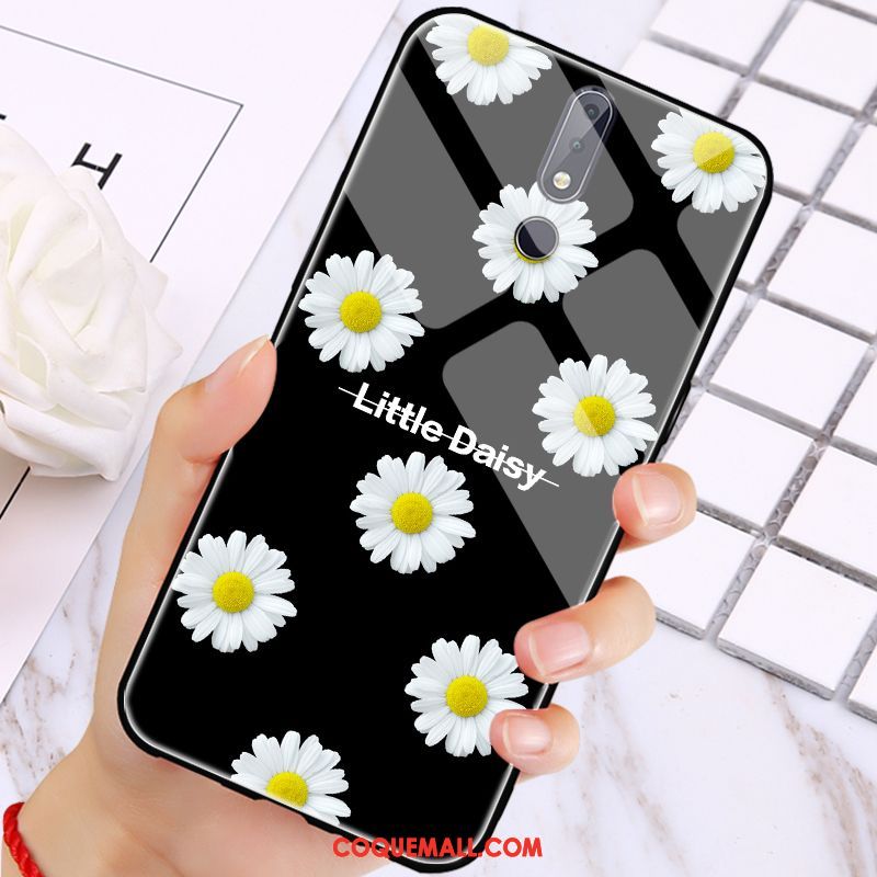 Étui Nokia 7.1 Noir Petite Marguerite Frais, Coque Nokia 7.1 Verre Lumineuses