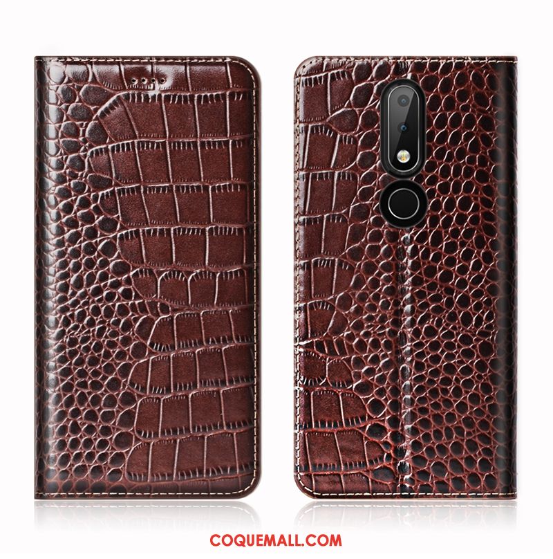 Étui Nokia 7.1 Protection Mode Téléphone Portable, Coque Nokia 7.1 Étui En Cuir Crocodile Modèle Braun