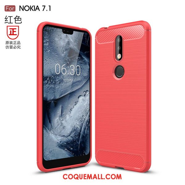Étui Nokia 7.1 Protection Tout Compris Rouge, Coque Nokia 7.1 Fibre Fluide Doux