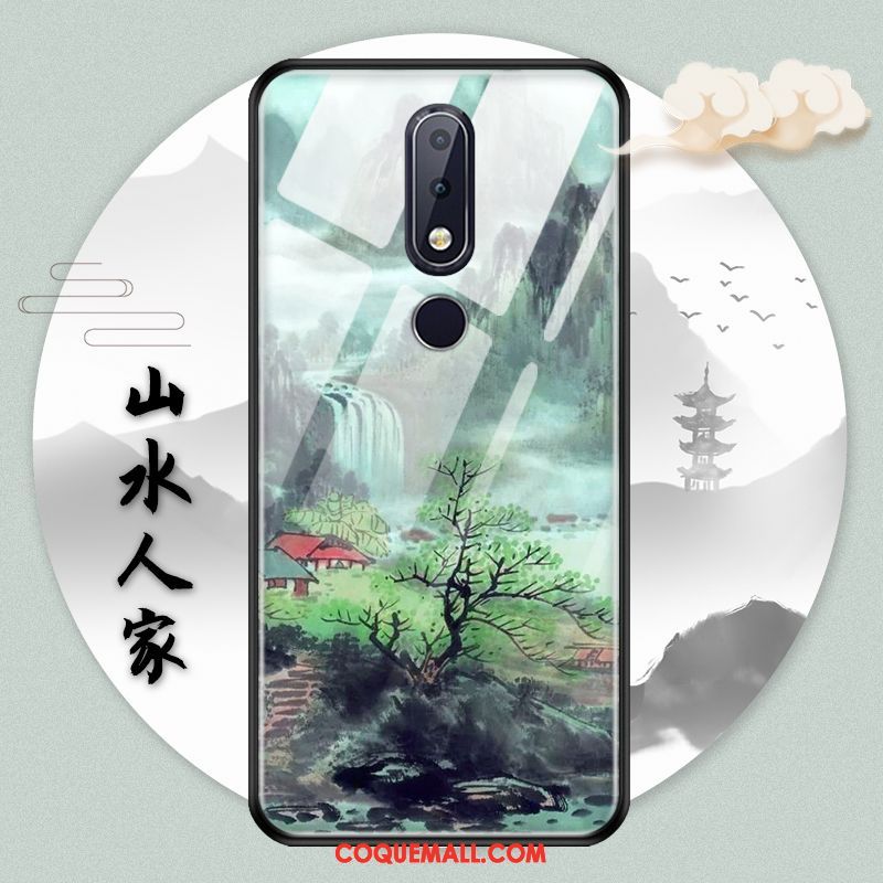 Étui Nokia 7.1 Verre Style Chinois Paysage, Coque Nokia 7.1 Protection Encre