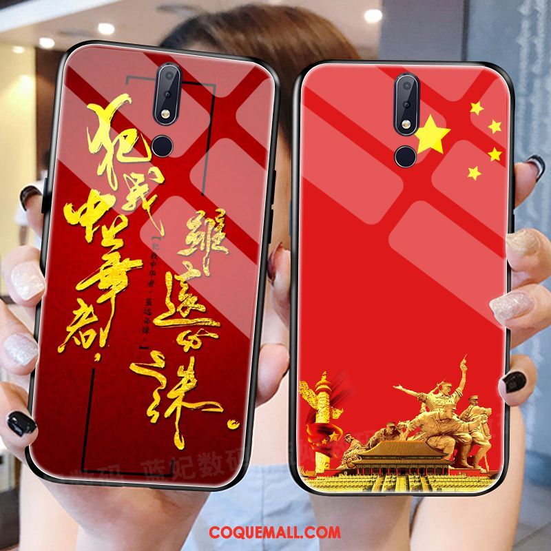 Étui Nokia 7.1 Étoile Style Chinois Rouge, Coque Nokia 7.1 Lumineuses Téléphone Portable