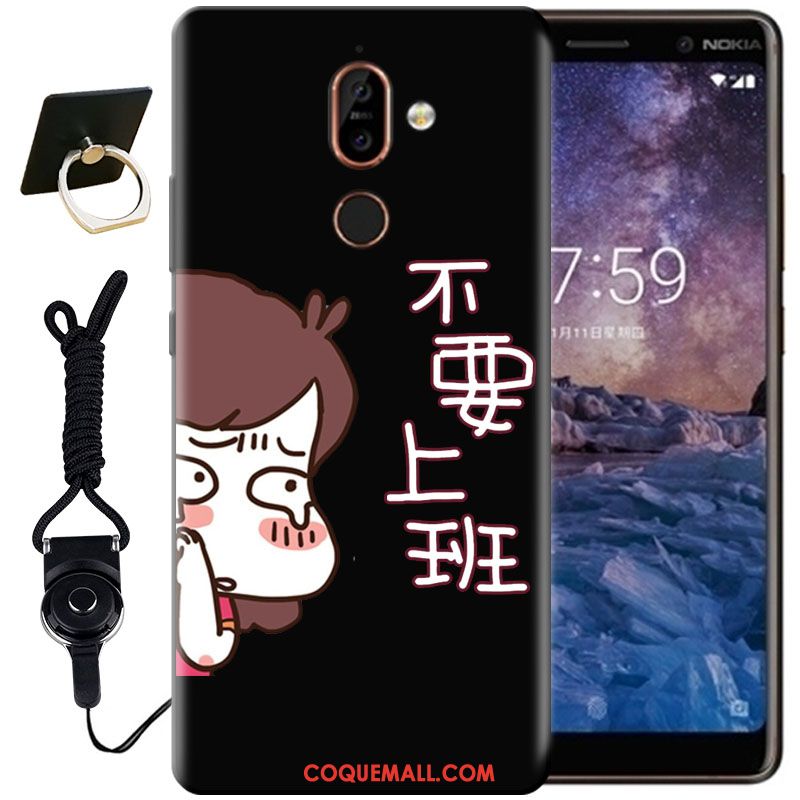 Étui Nokia 7 Plus Peinture Protection Noir, Coque Nokia 7 Plus Créatif Fluide Doux